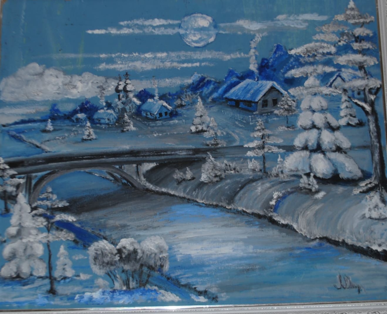 Moon over the Winter Village — painting by Leonid Fedorets