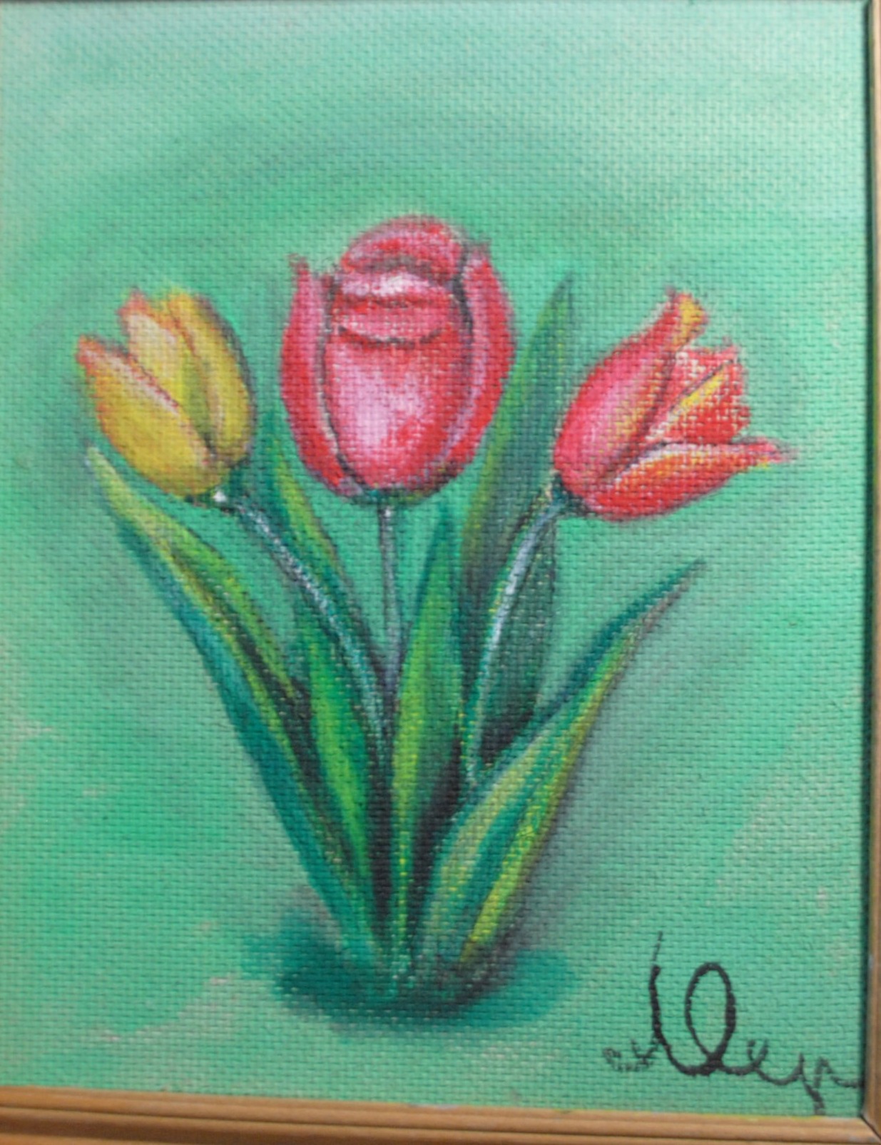 Three Tulips on Green — painting by Leonid Fedorets