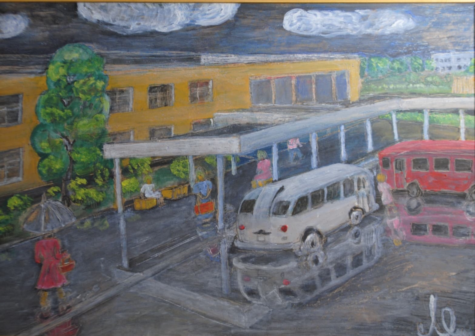 Bus Station After Rain — painting by Leonid Fedorets