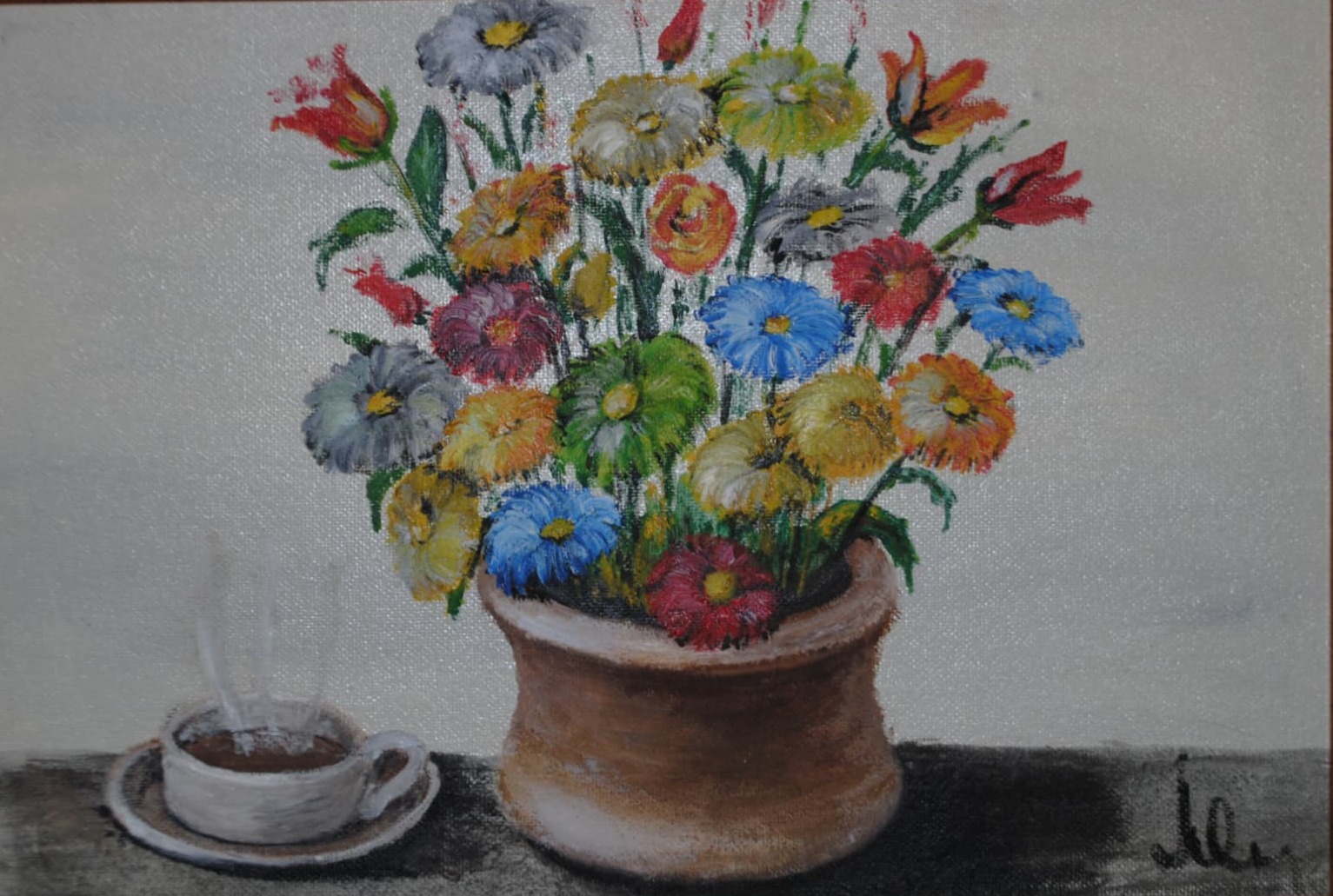 Field Flowers and a Cup of Coffee — painting by Leonid Fedorets