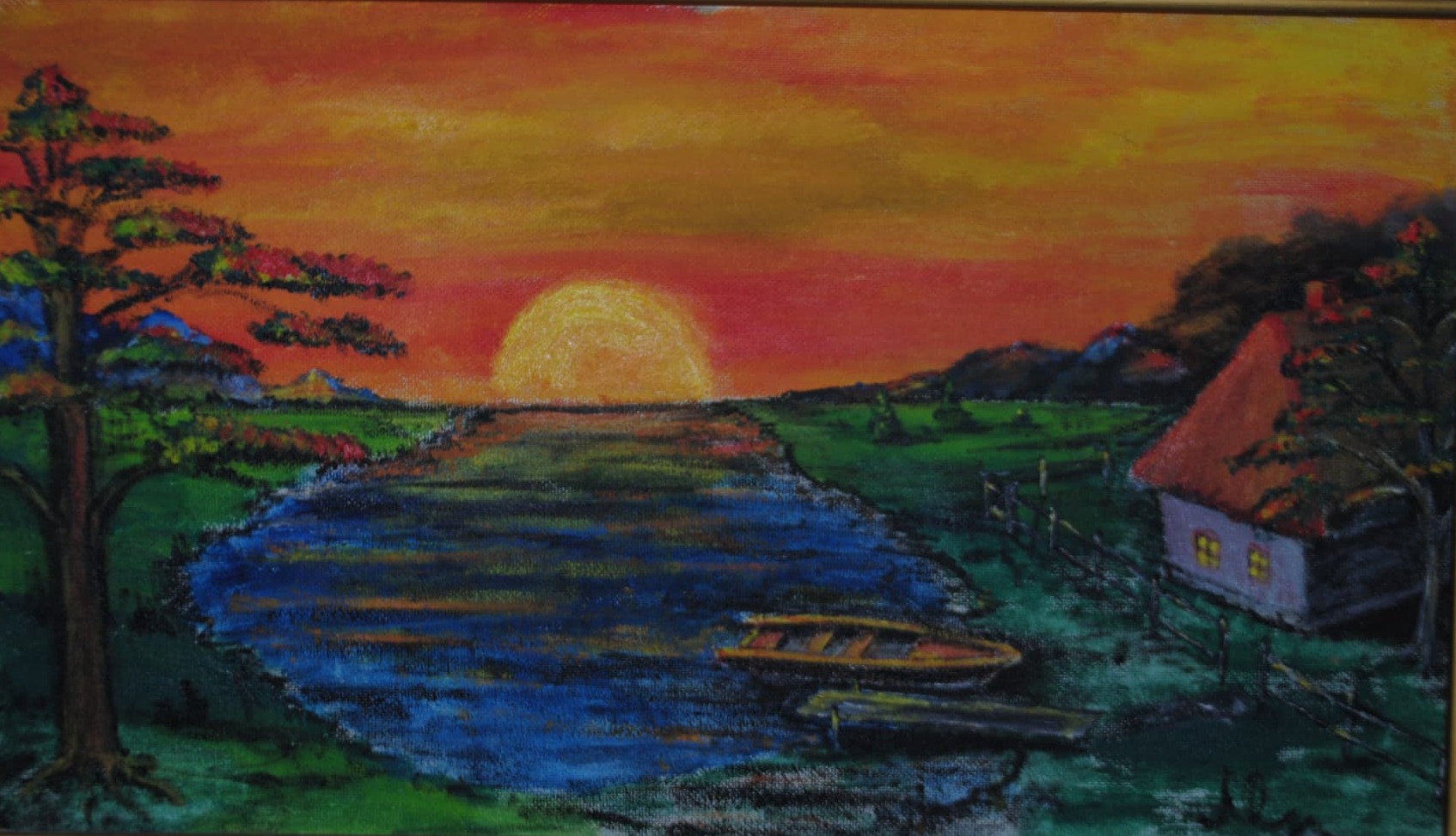 Sun Going Down on the River — painting by Leonid Fedorets