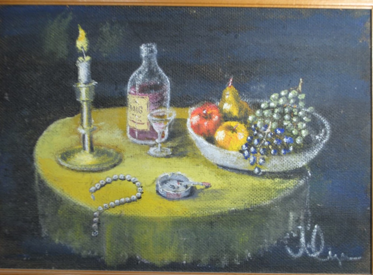 Candle, Wine and Fruit — painting by Leonid Fedorets