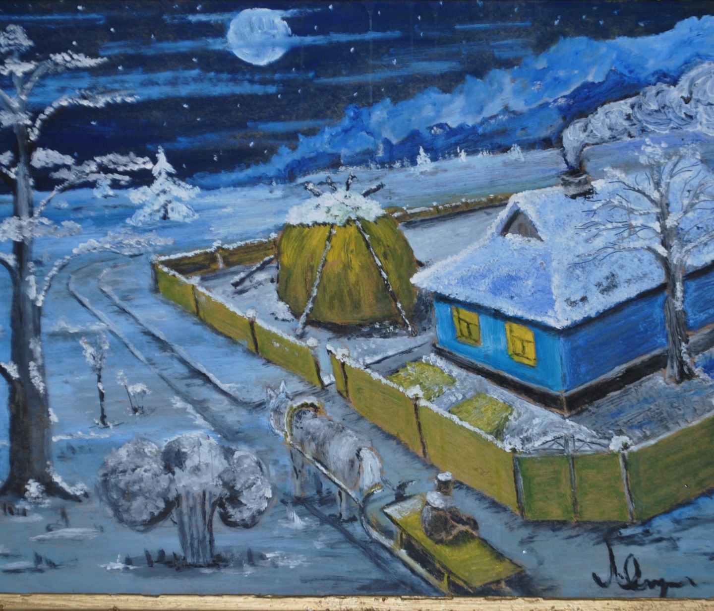 Sleigh Road Past the Blue Hut — painting by Leonid Fedorets