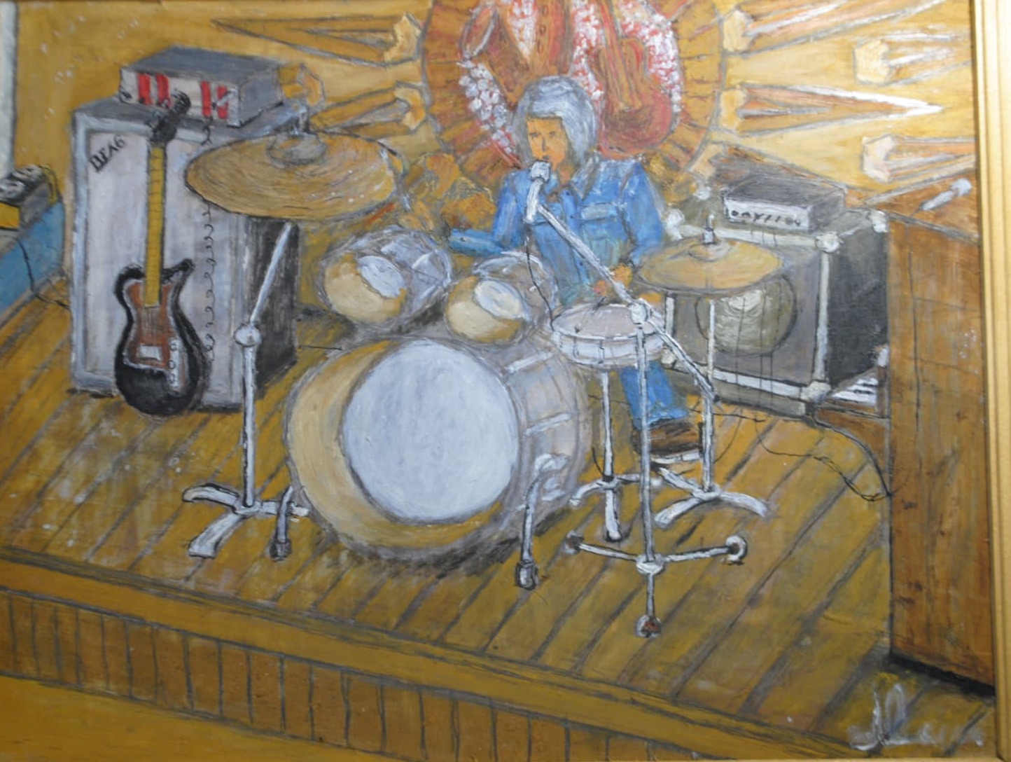 The Drummer on the Wooden Stage — painting by Leonid Fedorets
